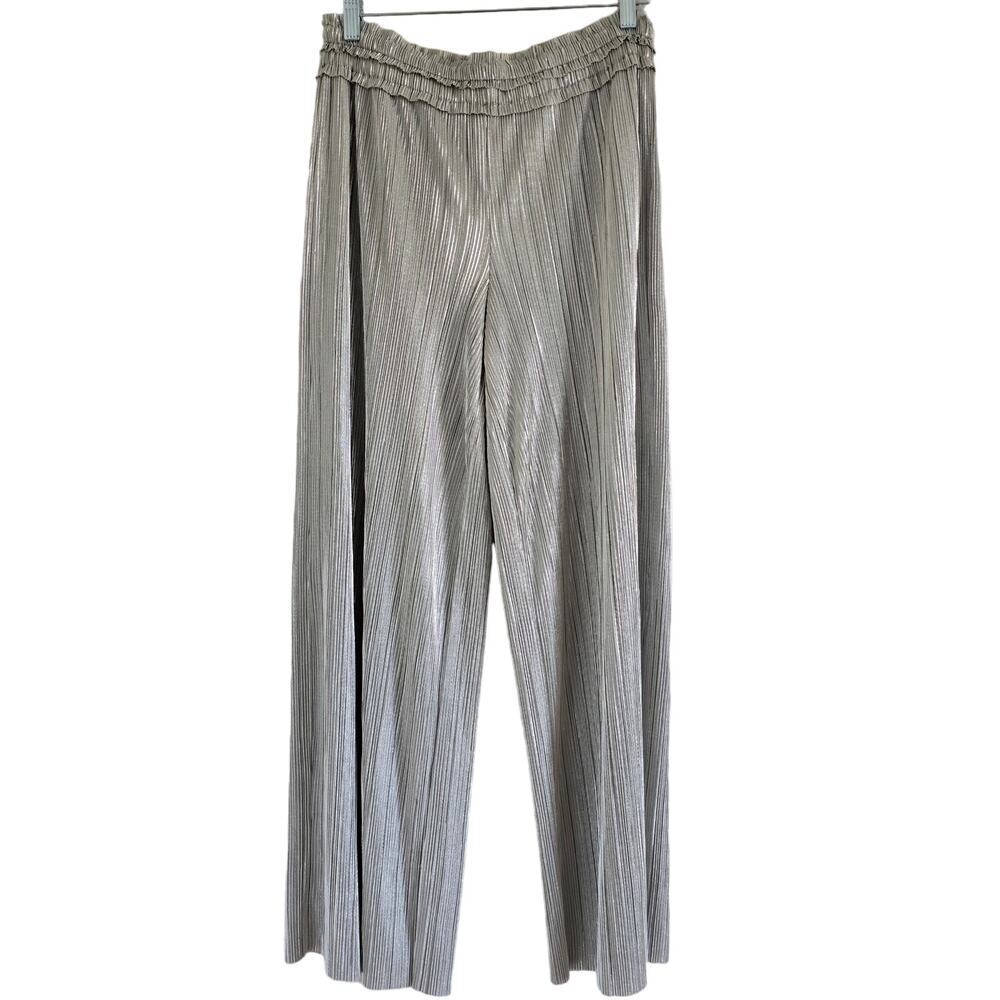 *NWOT House of Harlow Plisse Wide Leg Pullon Pants Silver Champagne XS-M